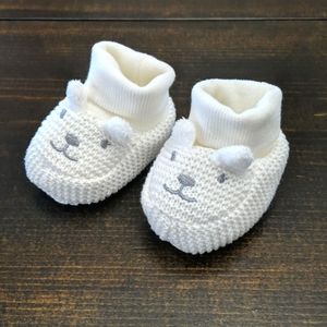 0-3mo Nicole Miller Baby-Booties Soft Sole Bear Knit, White